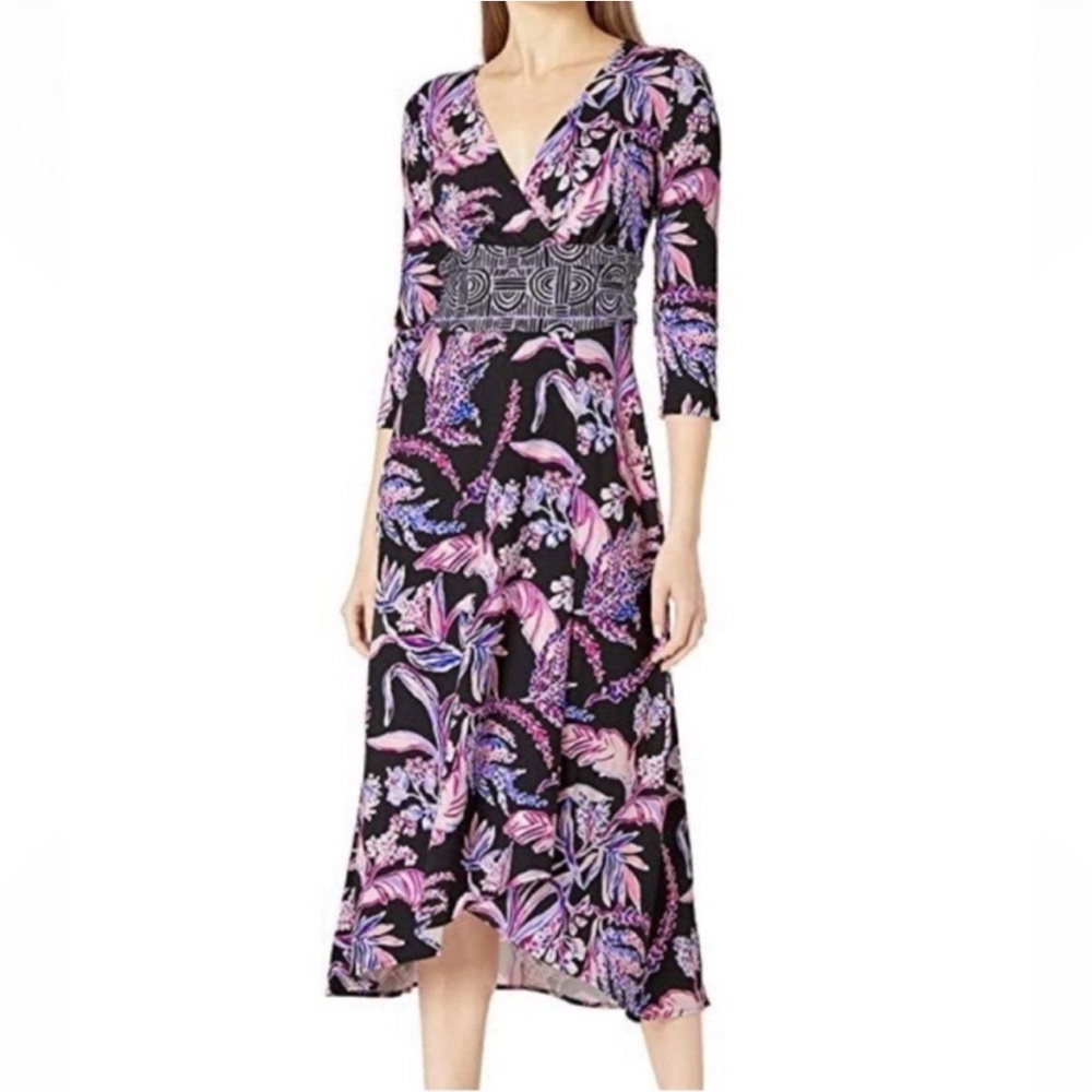 Lilly Pulitzer Fleuris Black and Purple Floral Midi Dress